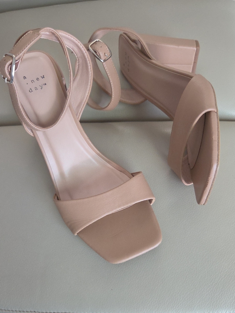 a new day Nude Block Heel Ankle-Strap Sandals Size 10